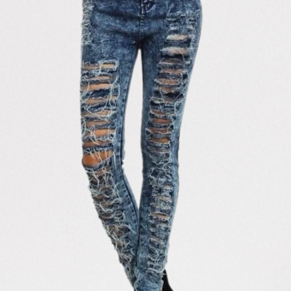 Cello High Waist Distressed Acid Wash Shredded Jeans  (2)  4095   NWT Boutique - Picture 5 of 8